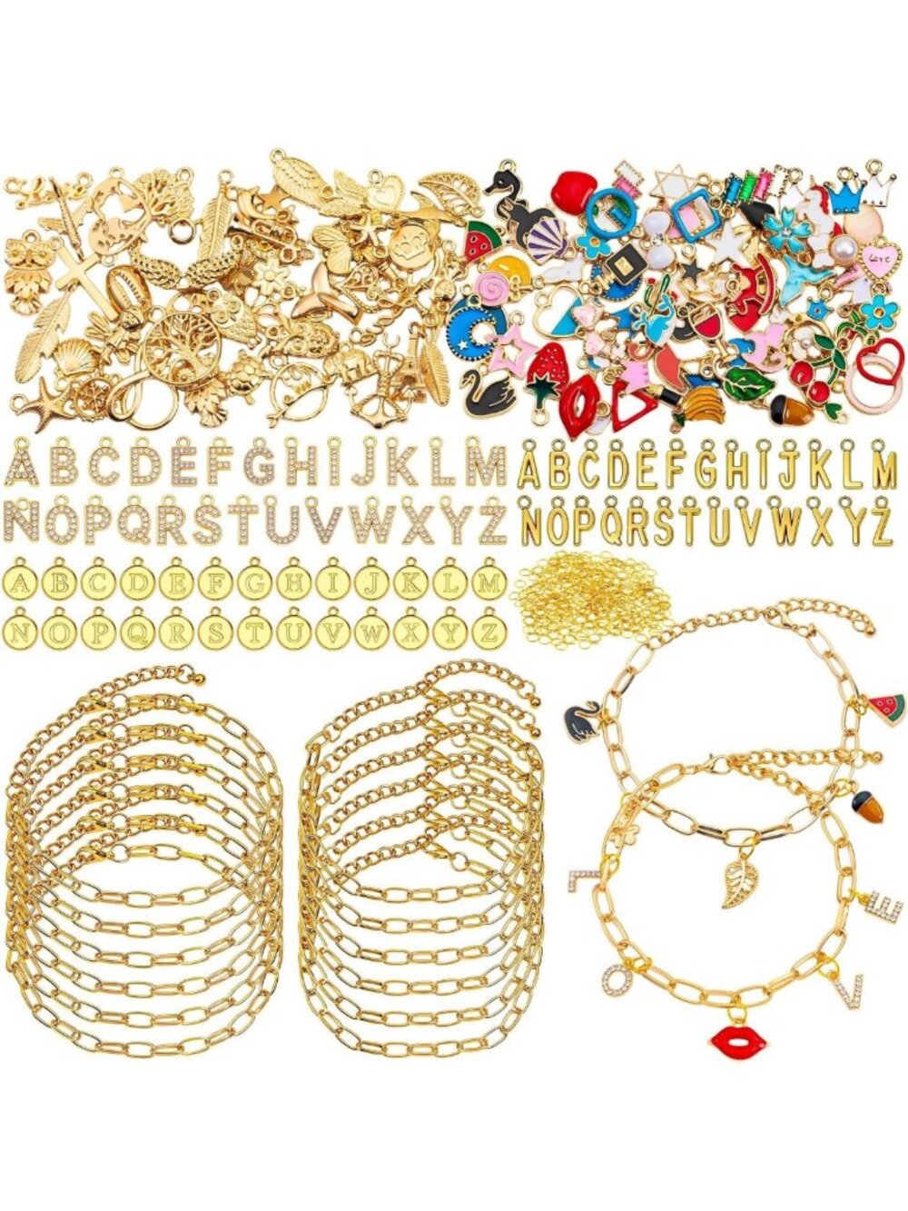 552Pcs Gold Charm Bracelet Making Kit - DIY Jewelry Supplies with Enamel Charms